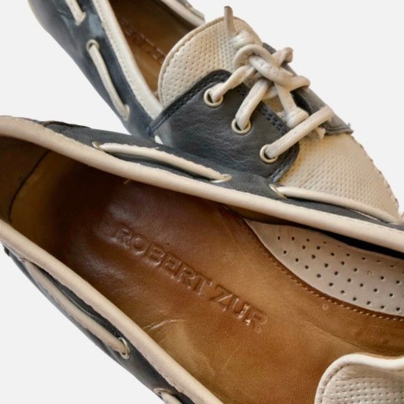 Robert Zur RZ Loafer Flats Black & White Leather Moc Drivers size 11 - Picture 5 of 10